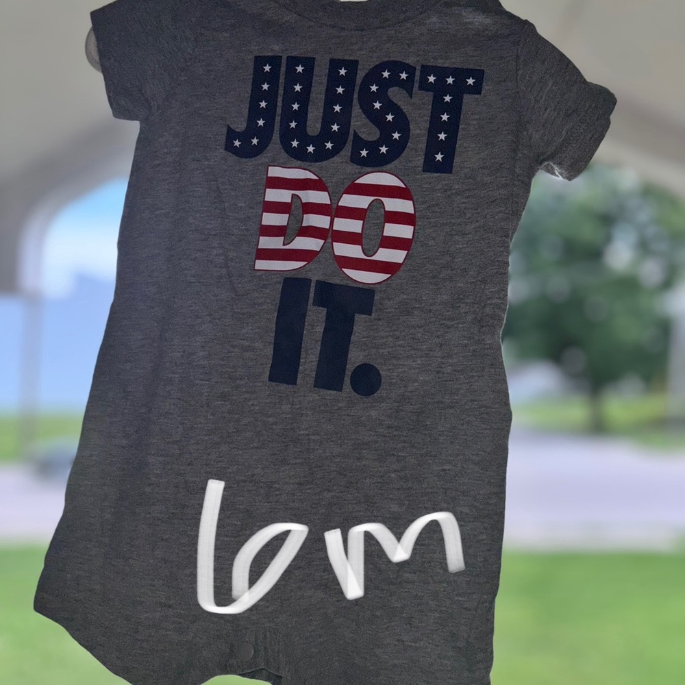 Nike Gray Romper with Patriotic Just Do It Design